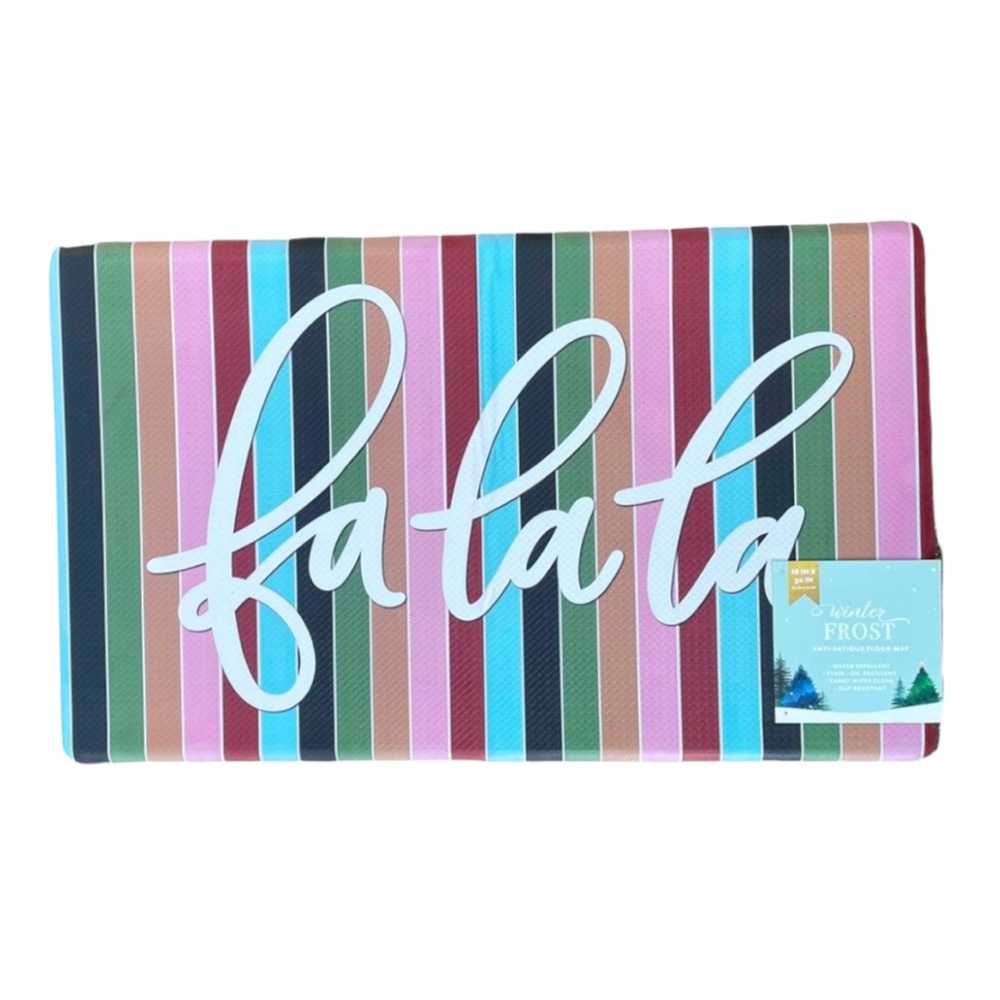 Winter Frost Christmas ‘Fa La La’ Striped 18x30” Anti Fatigue Kitchen Floor Mat